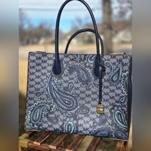 Michael Kors Navy and Light Blue Paisley Signature Tote